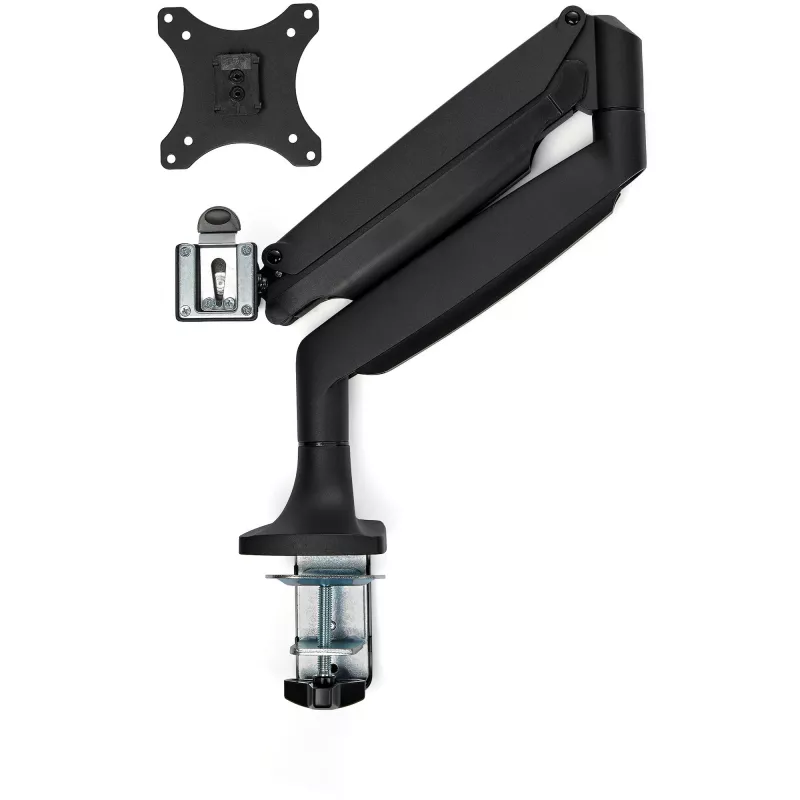 StarTech.com Tischmonitorarm – Robuster ergonomischer VESA-Monitorarm – Einzelner 9-kg-Bildschirm – Vollbeweglich, höhenverstellbar, gelenkig – Aluminium – C-Klemme/Durchführung – Schwarz