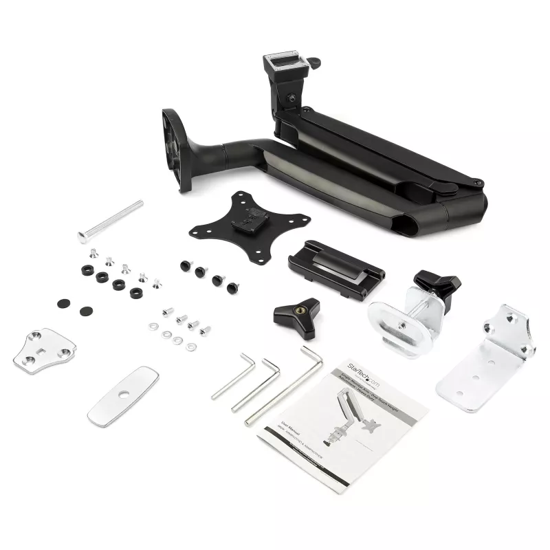 StarTech.com Tischmonitorarm – Robuster ergonomischer VESA-Monitorarm – Einzelner 9-kg-Bildschirm – Vollbeweglich, höhenverstellbar, gelenkig – Aluminium – C-Klemme/Durchführung – Schwarz