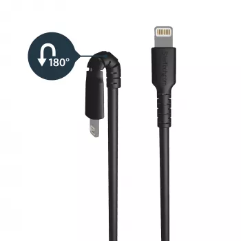 StarTech.com 6 Fuß (2 m) Robustes schwarzes USB-A-auf-Lightning-Kabel – Hochbelastbares, strapazierfähiges Aramidfaser-USB-Typ-A-auf-Lightning-Lade-/Sync-Netzkabel – Apple MFi-zertifiziert für iPad/iPhone 12