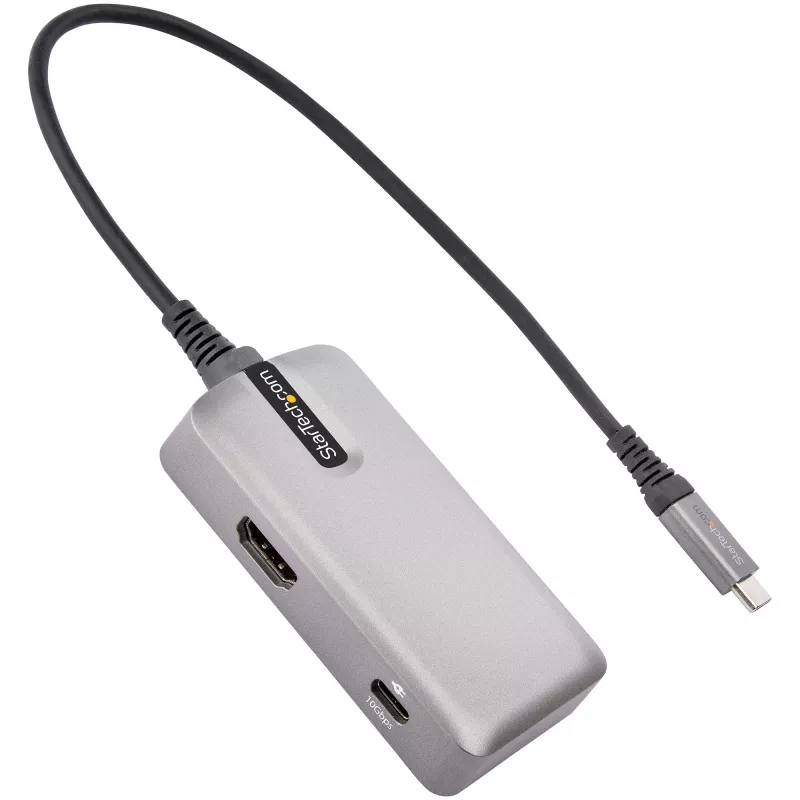 StarTech.com USB-C-Multiport-Adapter – USB-C auf 4K 60Hz HDMI 2.0, 100 W Power Delivery Durchgang – 3-Port 10 Gbit/s USB-Hub – Tragbare USB-Typ-C Mini-Dockingstation – 25 cm Kabel