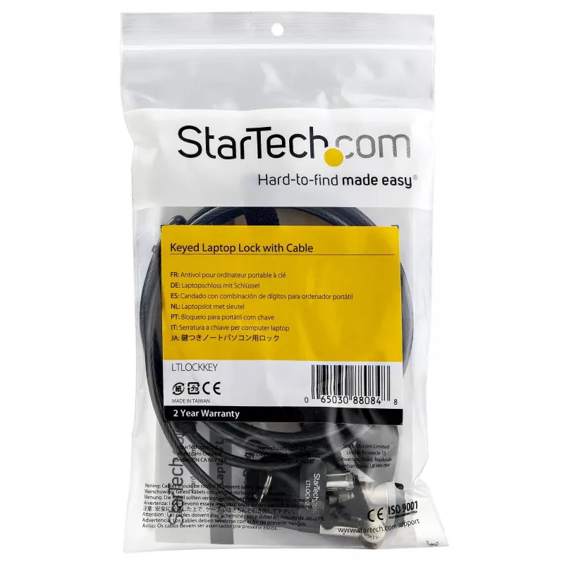 StarTech.com 1,8 m (2 m) Laptop-Kabelschloss mit Schlüsseln – Schlüsselgebundenes Sicherheits-Kabelschloss für kompatible K-Slot-Laptops, Desktops, Computer und andere Geräte – Diebstahlsicheres vinylbeschichtetes Stahlkabelschloss