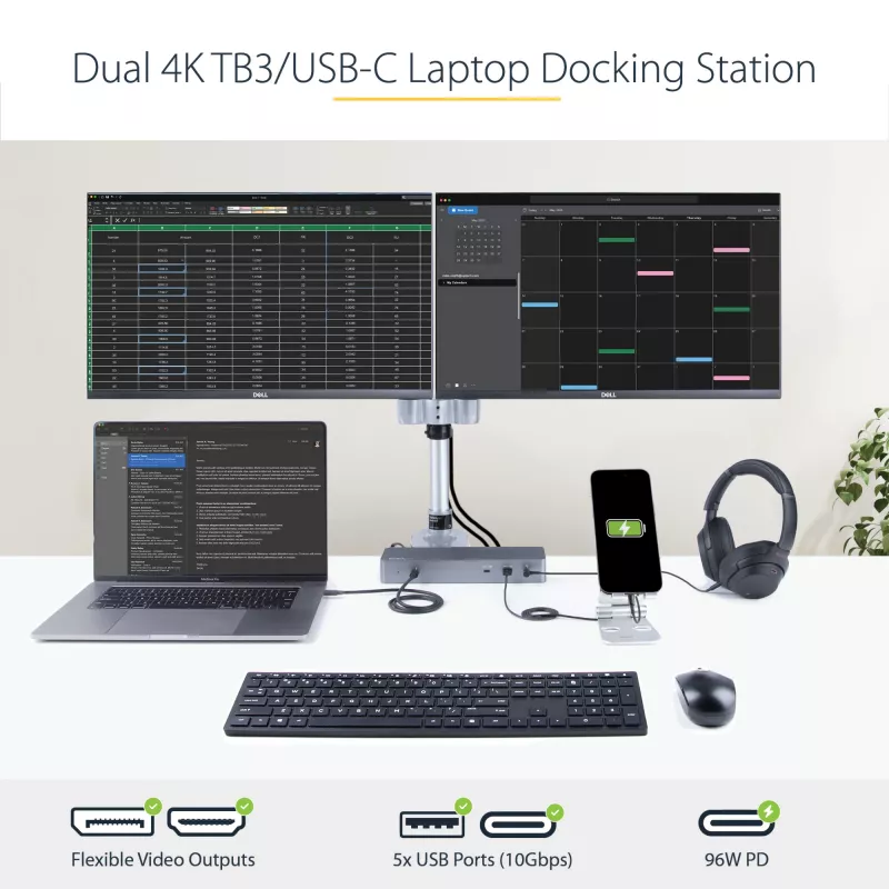 StarTech.com USB C Dockingstation für Macbook Pro/Air-M1/M2/M3/M4, Thunderbolt-kompatibel, HDMI/DisplayPort, Dual 4K 60Hz/Single 8K, USB Typ-C Laptop-Dock, 96W Power Delivery, USB 10Gbps