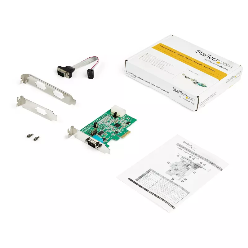 StarTech.com 2-Port PCI Express RS232 Serielle Adapterkarte – PCIe RS232 Serieller Host-Steuergerät – PCIe auf Seriell DB9 – 16950 UART – Low-Profile-Erweiterungskarte – Windows & Linux