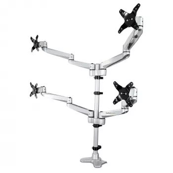 StarTech.com Tischhalterung Quad-Monitorarm – erstklassiger beweglicher 4 Monitor Halterung 2x2 bis 30 Zoll – ergonomische höhenverstellbare Mast-Montage – neigen/schwenken/rotieren – C-Klemme/Tischdurchführung – Silber