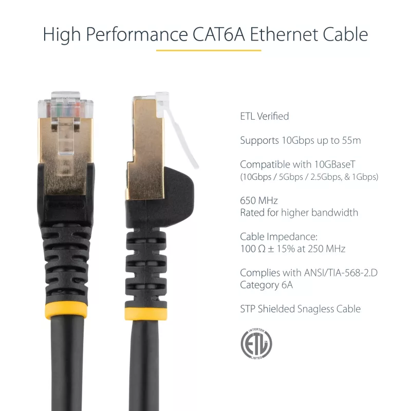 StarTech.com 7m CAT6a Ethernet-Kabel – 10 Gigabit abgeschirmt rastnasenschutz RJ45 100W PoE Patchkabel – 10GbE STP Netzwerkkabel mit Zugentlastung – Schwarz einzeln getestet/Verkabelung UL-zertifiziert/TIA