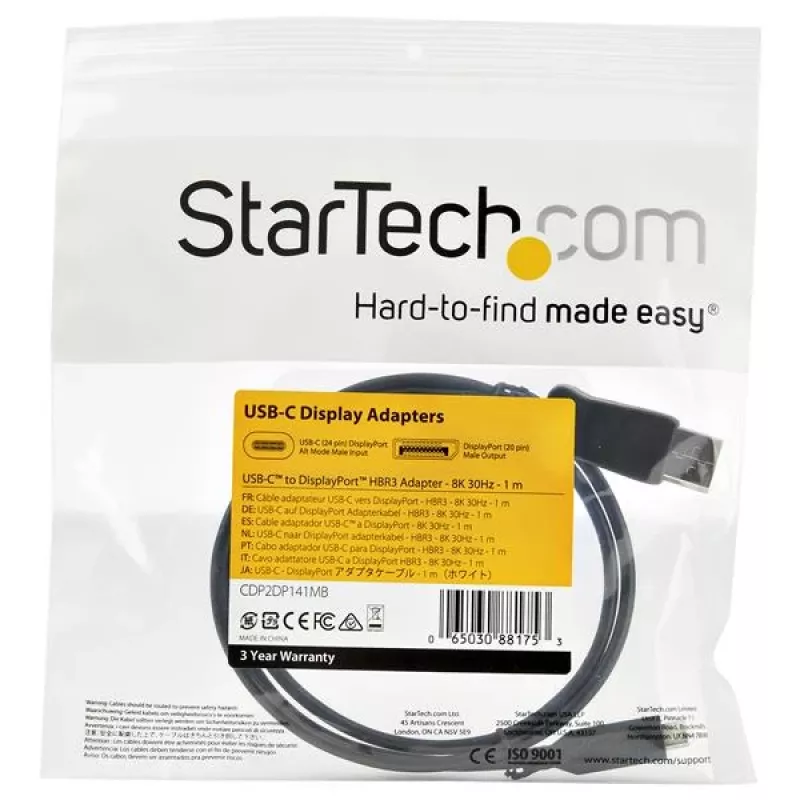 StarTech.com 3,3 Fuß / 1 m USB-C-auf-DisplayPort-1.4-Kabel – 8K/5K/4K USB-Typ-C-auf-DP-1.4-Alt-Mode-Videoadapterkonverter – HBR3/HDR/DSC – 8K 60 Hz DP-Monitorkabel – USB-C/Thunderbolt 3