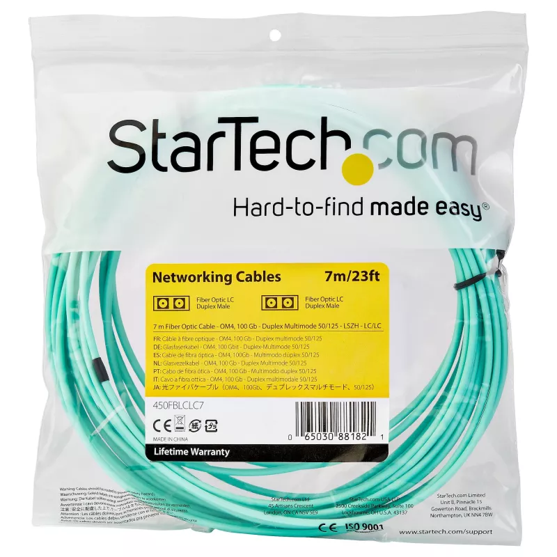 StarTech.com 7m (22ft) LC/UPC zu LC/UPC OM4 Multimode Glasfaserkabel, 50/125µm LOMMF/VCSEL Zipcord Faser, 100G, geringe Einfügedämpfung – LSZH Glasfaser-Jumperkabel