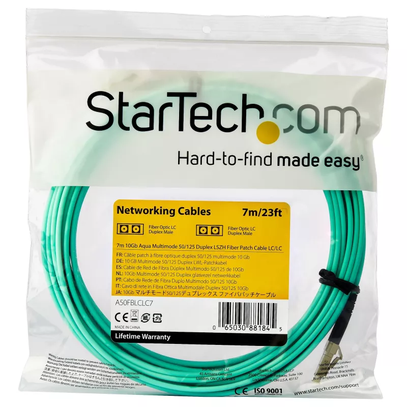 StarTech.com 7 m (22 ft) LC/UPC zu LC/UPC OM3 Multimode-Glasfaserkabel, Vollduplex 50/125 µm Zipcord-Faserkabel, 100G, geringe Einfügedämpfung, LSZH Glasfaser-Jumperkabel