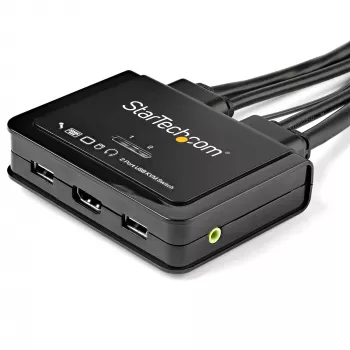 StarTech.com 2-Port HDMI KVM Switch - 4K 60Hz - Kompakter Dual-Port UHD/Ultra HD USB Desktop KVM Switch mit integrierten 1,2-m-Kabeln & Audio - Bus-gespeist & Fernumschaltung - MacBook ThinkPad