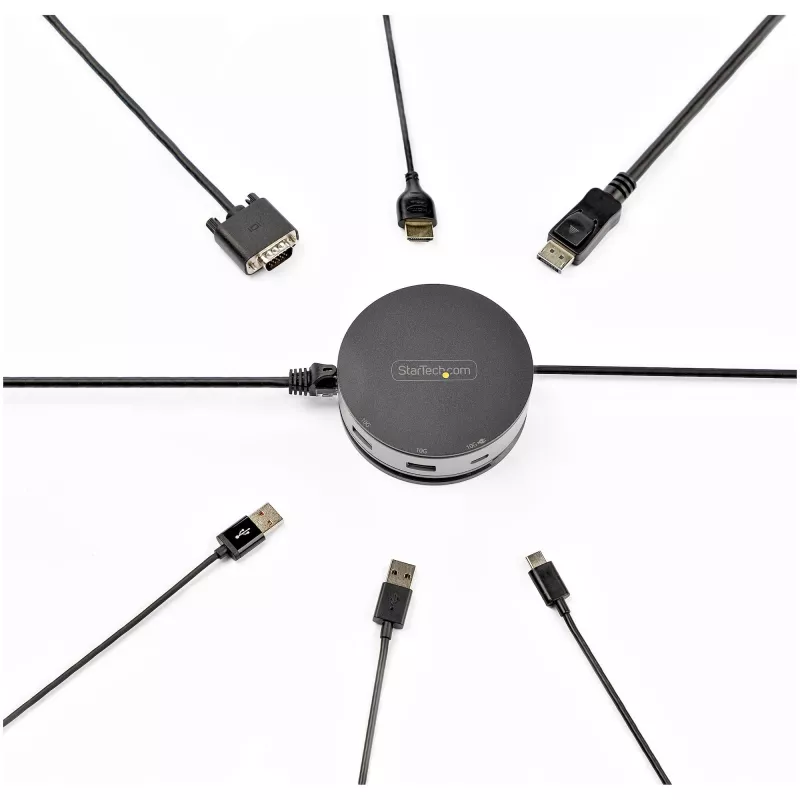 StarTech.com USB-C Multiport-Adapter - USB 3.1 Gen 2 10 Gbit/s Typ-C Mini-Dock mit 4K 60Hz HDMI/DisplayPort oder 1080p VGA - 75 W PD-Durchleitung, 3-Port USB-Hub, GbE - Mobile Dockingstation