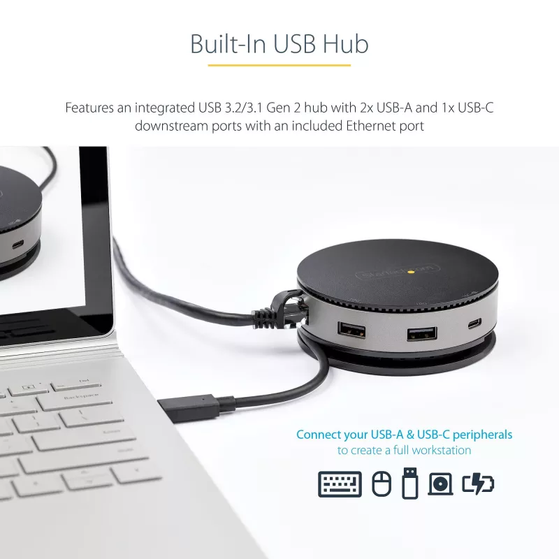 StarTech.com USB-C Multiport-Adapter - USB 3.1 Gen 2 10 Gbit/s Typ-C Mini-Dock mit 4K 60Hz HDMI/DisplayPort oder 1080p VGA - 75 W PD-Durchleitung, 3-Port USB-Hub, GbE - Mobile Dockingstation