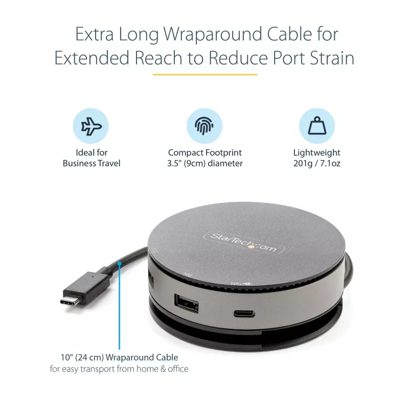 StarTech.com USB-C Multiport-Adapter - USB 3.1 Gen 2 10 Gbit/s Typ-C Mini-Dock mit 4K 60Hz HDMI/DisplayPort oder 1080p VGA - 75 W PD-Durchleitung, 3-Port USB-Hub, GbE - Mobile Dockingstation