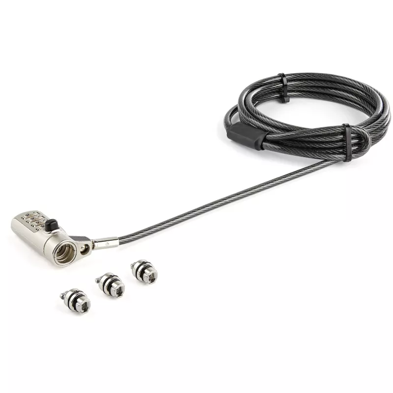 StarTech.com 6,5' (2m) 3-in-1 Universal-Laptop-Kabelschloss - 4-stelliges Zahlenschloss Laptop/Desktop Sicherheitskabelschloss kompatibel mit K-Slot, Nano- & Wedge-Slot Computer - Diebstahlschutz-Stahlkabel