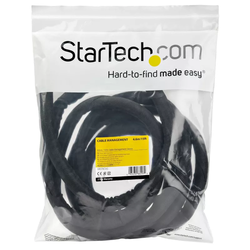StarTech.com 4,6 m Kabelmanagementschlauch - Flexibler gewickelter Kabelwickel - 1,0-1,5 Zoll Durchmesser erweiterbarer Schlauch - Polyester-Kabelmanager/-schutz/-verberger - Schwarz zuschneidbarer Kabelorganisator