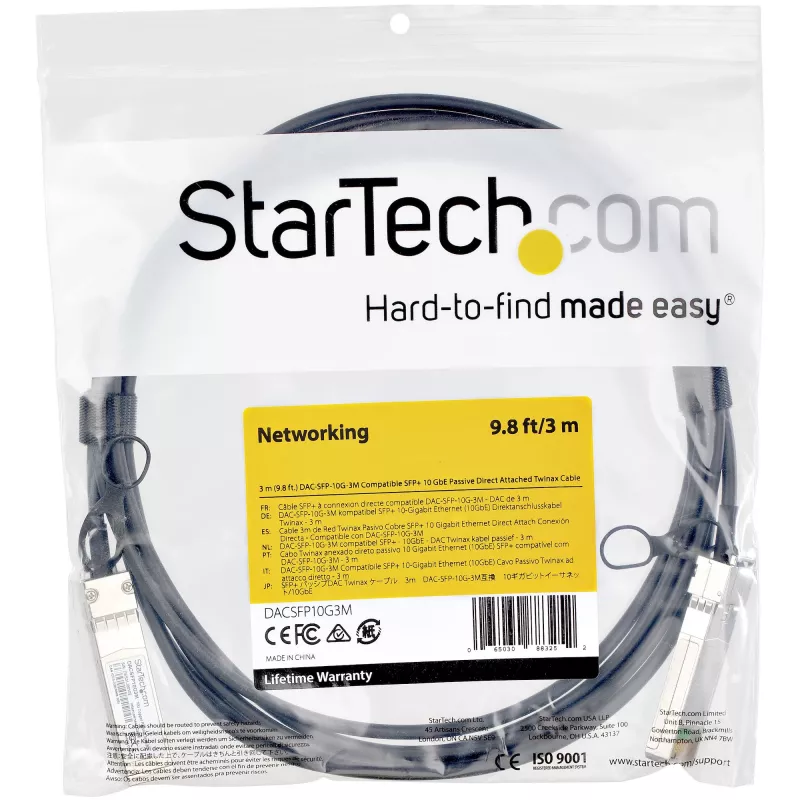 StarTech.com Dell EMC DAC-SFP-10G-3M kompatibles 3m 10G SFP+ auf SFP+ Direktanschlusskabel Twinax – 10GbE SFP+ Kupfer-DAC 10 Gbps passiv mit niedrigem Stromverbrauch Mini-GBIC/Transceiver-Modul DAC