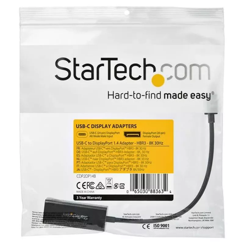 StarTech.com USB-C-auf-DisplayPort-Adapter – 8K/5K/4K USB Typ-C-auf-DP 1.4 Alt-Mode-Videokonverter – HBR3/DSC/HDR – 8K 60 Hz Thunderbolt 3 kompatibler DisplayPort-Monitor-Display-Adapter