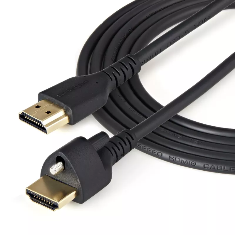 StarTech.com 0,9m (3ft) HDMI-Kabel mit Feststellschraube – 4K 60Hz HDR – High Speed HDMI 2.0 Monitorkabel mit Feststellschrauben-Stecker für sichere Verbindung – HDMI-Kabel mit Ethernet – M/M