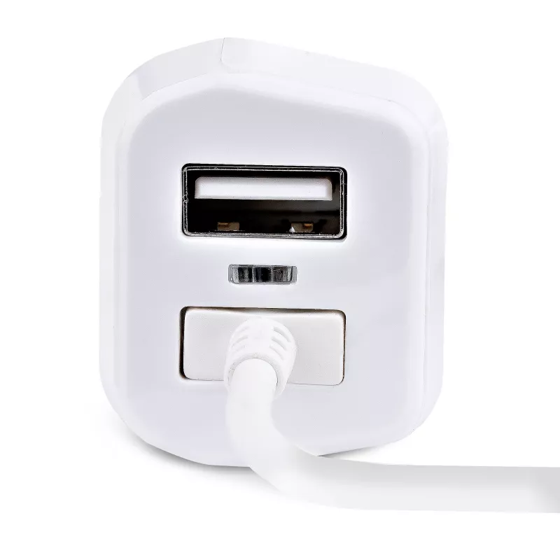 StarTech.com Lightning-Autoladegerät mit Spiralkabel, 1 m Lightning-Spiralkabel, 12 W, Weiß, 2-Port-USB-Autoladeadapter für Telefone und Tablets, Dual-USB-Auto-iPhone-Ladegerät