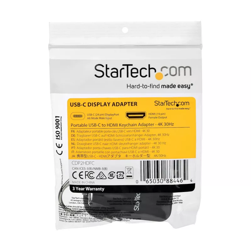 StarTech.com Kompakter USB-C-auf-HDMI-Adapter – 4K 30Hz USB-Typ-C-auf-HDMI-Videodisplay-Konverter mit Schlüsselanhängerring – USB-C-DP-Alt-Mode-auf-HDMI-Monitor-Dongle – Thunderbolt 3 kompatibel