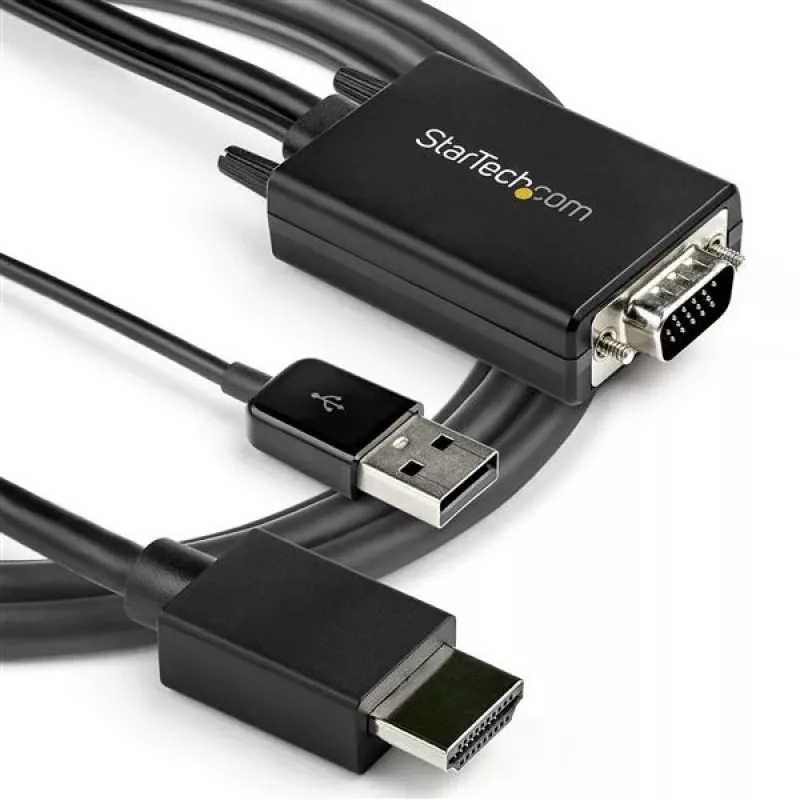 StarTech.com 2m VGA-auf-HDMI-Konverterkabel mit USB-Audio-Unterstützung und Stromversorgung – Analog-zu-Digital-Videoadapterkabel zum Anschluss eines VGA-PCs an einen HDMI-Bildschirm – 1080p Male-auf-Male-Monitorkabel