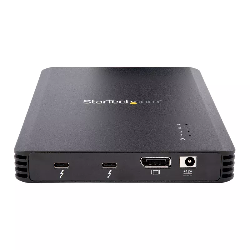 StarTech.com 4 Bay Thunderbolt 3 NVMe Gehäuse, Für M.2 NVMe SSD Laufwerke, 1x DisplayPort Video/ 2x TB3 Downstream Ports, 40 Gbit/s, 72W Netzteil, Externes Festplattengehäuse