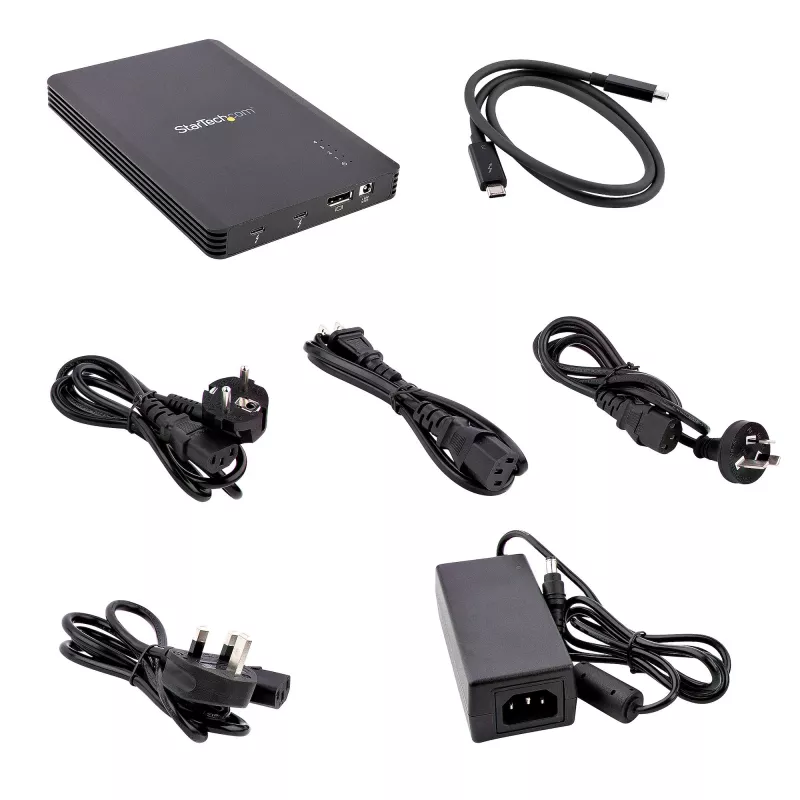 StarTech.com 4 Bay Thunderbolt 3 NVMe Gehäuse, Für M.2 NVMe SSD Laufwerke, 1x DisplayPort Video/ 2x TB3 Downstream Ports, 40 Gbit/s, 72W Netzteil, Externes Festplattengehäuse