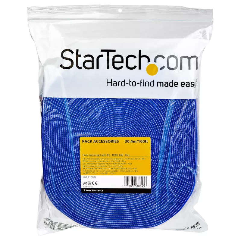 StarTech.com 30,5 m Klettband-Rolle – zuschneidbare, wiederverwendbare Kabelbinder – industrielles Klettband zur Kabelbefestigung / verstellbare Stoffumschläge, blau / wiederverwendbare, selbsthaftende Kabelmanagement-Bänder