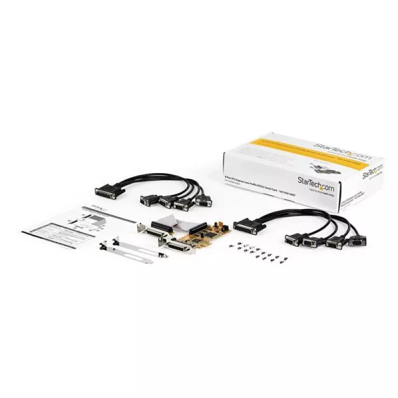 StarTech.com 8-Port PCI Express RS232 Serielle Adapterkarte, PCIe RS232 Serielle Karte, 16C1050 UART, Low Profile Serielle DB9 Steuergerät/Erweiterungskarte, 15 kV ESD-Schutz, Nur Windows – TAA
