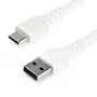 StarTech.com 2m USB-A auf USB-C Ladekabel – Robustes Schnelllade- und Sync-USB-2.0-auf-USB-Typ-C-Datenkabel – Strapazierfähiger TPE-Mantel Aramidfaser M/M 3A Weiß – Samsung S10, iPad Pro, Pixel