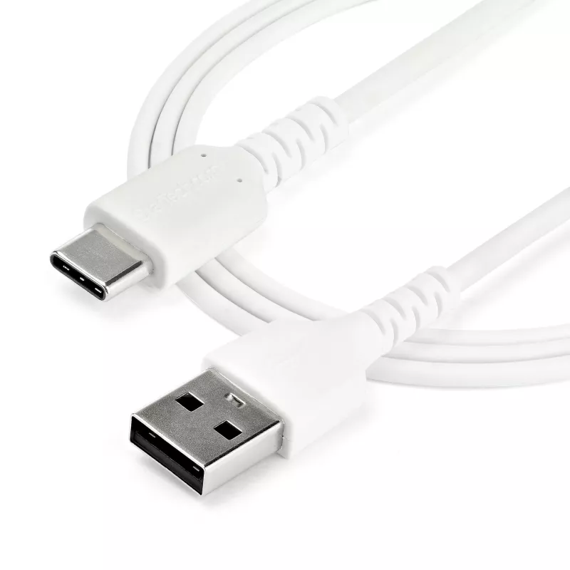 StarTech.com 2m USB-A auf USB-C Ladekabel – Robustes Schnelllade- und Sync-USB-2.0-auf-USB-Typ-C-Datenkabel – Strapazierfähiger TPE-Mantel Aramidfaser M/M 3A Weiß – Samsung S10, iPad Pro, Pixel