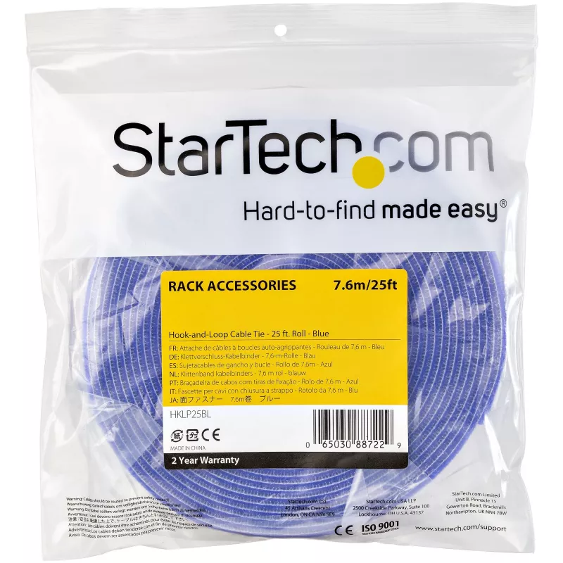 StarTech.com 7,6 m Klettband-Rolle – zuschneidbare wiederverwendbare Kabelbinder – industrielles Kabelbefestigungsband für die Schüttgutverarbeitung / verstellbare Stoffwickel blau / wiederverwendbare selbsthaftende Kabelmanagementbänder