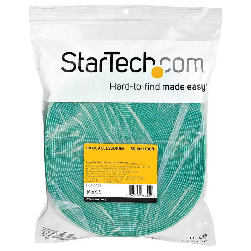 StarTech.com 30,5 m Klettbandrolle – zuschneidbare wiederverwendbare Kabelbinder – industrielles Drahtbefestigungsband / verstellbare Stoffumwicklungen grün / wiederverwendbare selbstklemmende Kabelmanagementbänder