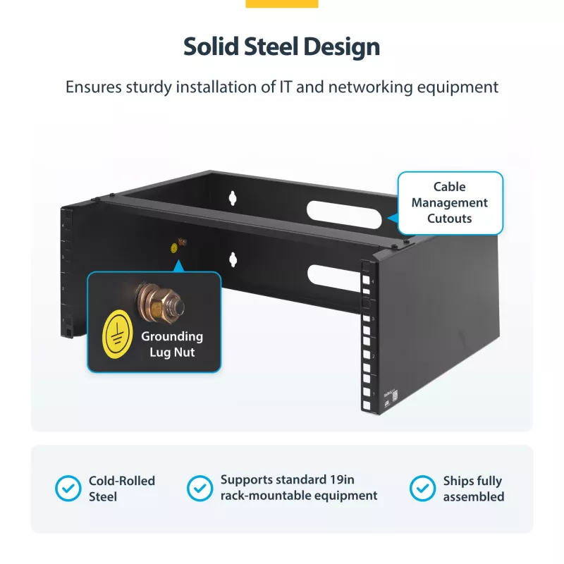 StarTech.com 4U Wandmontage-Netzwerk-Rack – 14 Zoll tief (flaches Profil) – 19 Zoll Patchpanel-Halterung für flache Server- und IT-Geräte, Netzwerk-Switches – 20 kg Tragfähigkeit, Schwarz