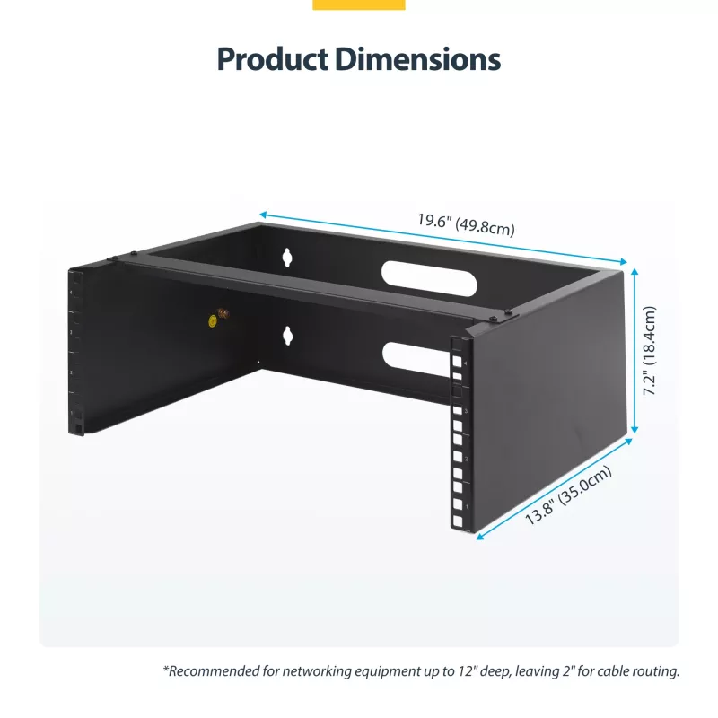 StarTech.com 4U Wandmontage-Netzwerk-Rack – 14 Zoll tief (flaches Profil) – 19 Zoll Patchpanel-Halterung für flache Server- und IT-Geräte, Netzwerk-Switches – 20 kg Tragfähigkeit, Schwarz