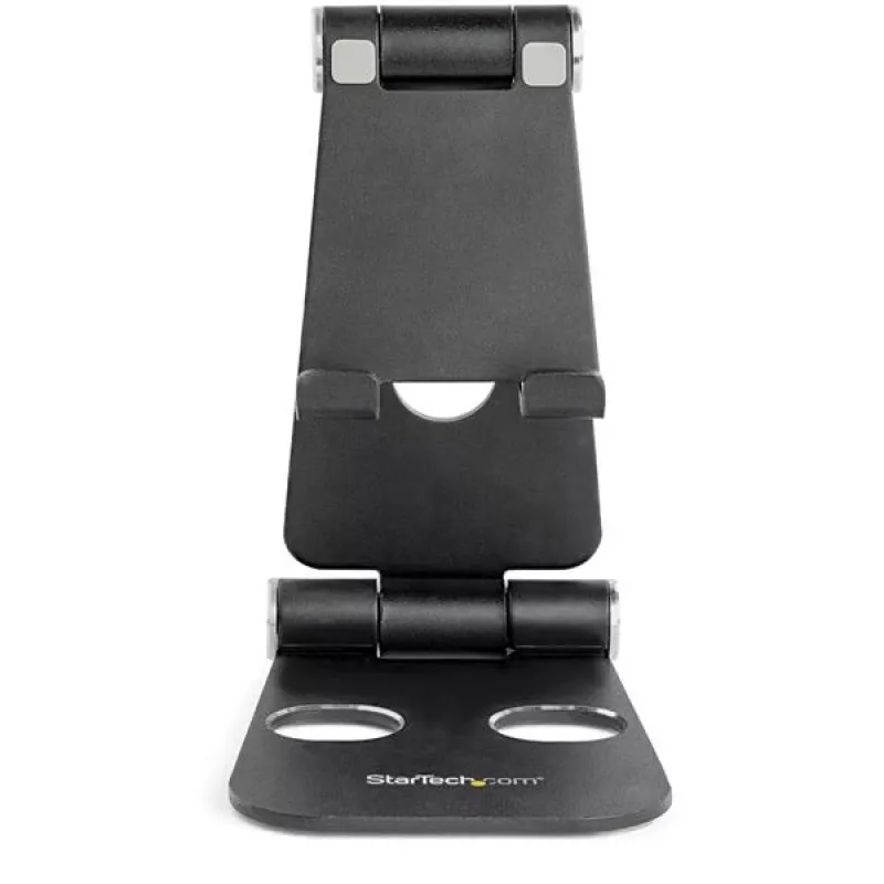 StarTech.com Telefon- und Tablet-Ständer – Faltbarer universeller Halter für Mobilgeräte für Smartphones & Tablets – Verstellbarer ergonomischer Handy-Ständer mit mehreren Winkeln für den Schreibtisch – Tragbar – Schwarz