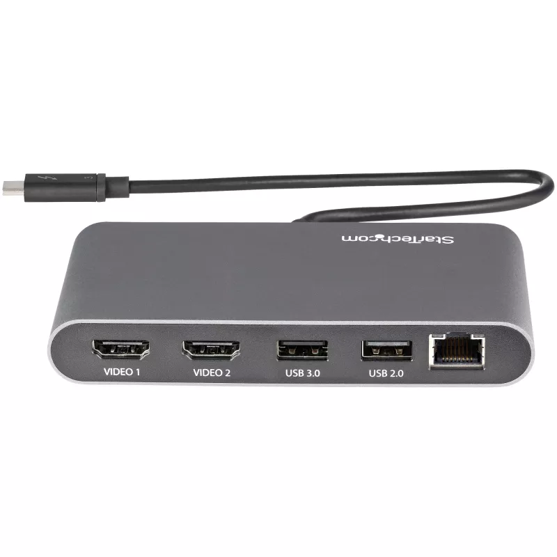 StarTech.com Dual-Monitor Thunderbolt Mini Dock, 4K 60Hz HDMI, treiberloser Hub für Windows & Mac, Gigabit Ethernet, 1 x USB 5Gbps & 1x USB 2.0, 28 cm Kabel