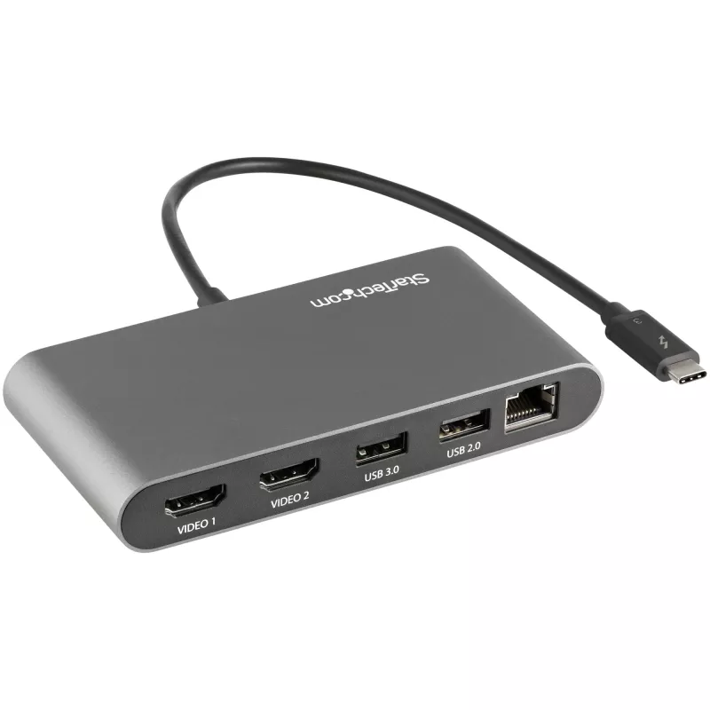 StarTech.com Dual-Monitor Thunderbolt Mini Dock, 4K 60Hz HDMI, treiberloser Hub für Windows & Mac, Gigabit Ethernet, 1 x USB 5Gbps & 1x USB 2.0, 28 cm Kabel