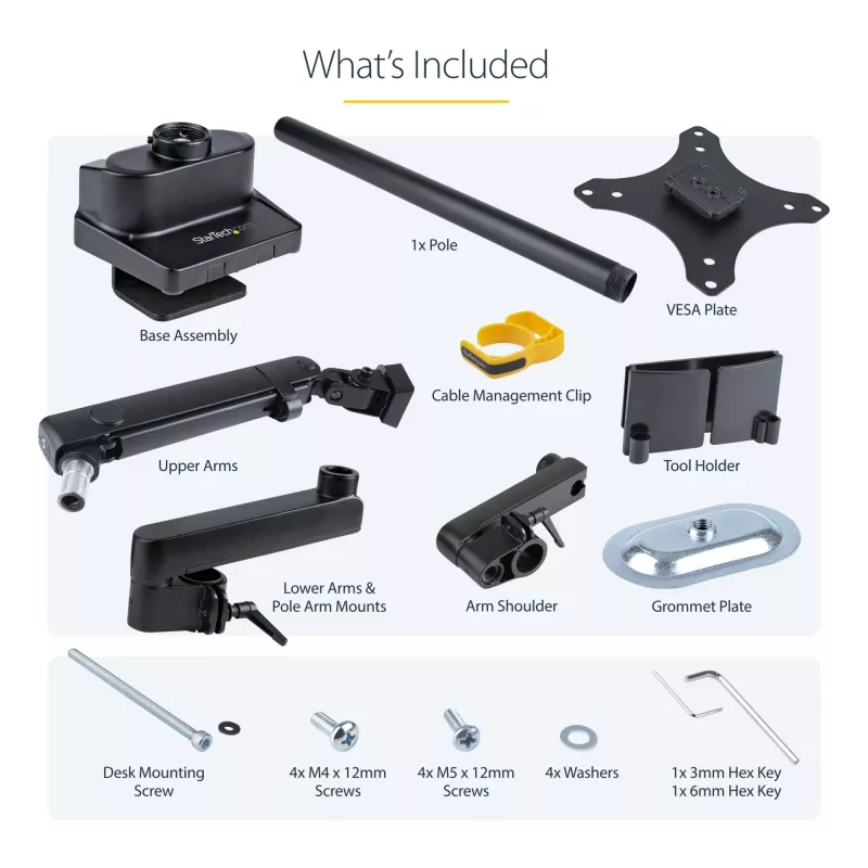 StarTech.com Schreibtischhalterung Monitorarm mit 2x USB 3.0 Anschlüssen, vollbewegliche Einzelmonitorhalterung, bis zu 34 Zoll (17,6 lb/8 kg) VESA-Display, Klemm-/Tüllenmontage, mechanische Feder