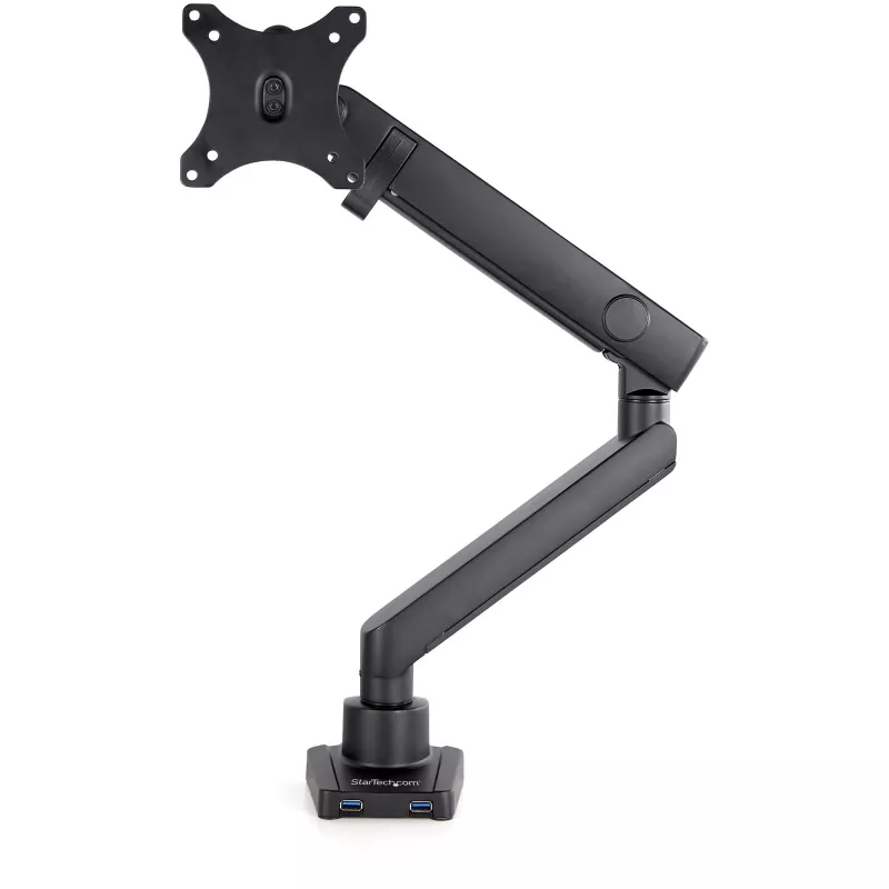 StarTech.com Schreibtisch-Monitorarm mit 2x USB 3.0 Anschlüssen, schlank Full Motion Single Monitorhalterung, bis zu 34 Zoll (8 kg) VESA-Display, Klemm-/Tüllenmontage, mechanische Feder