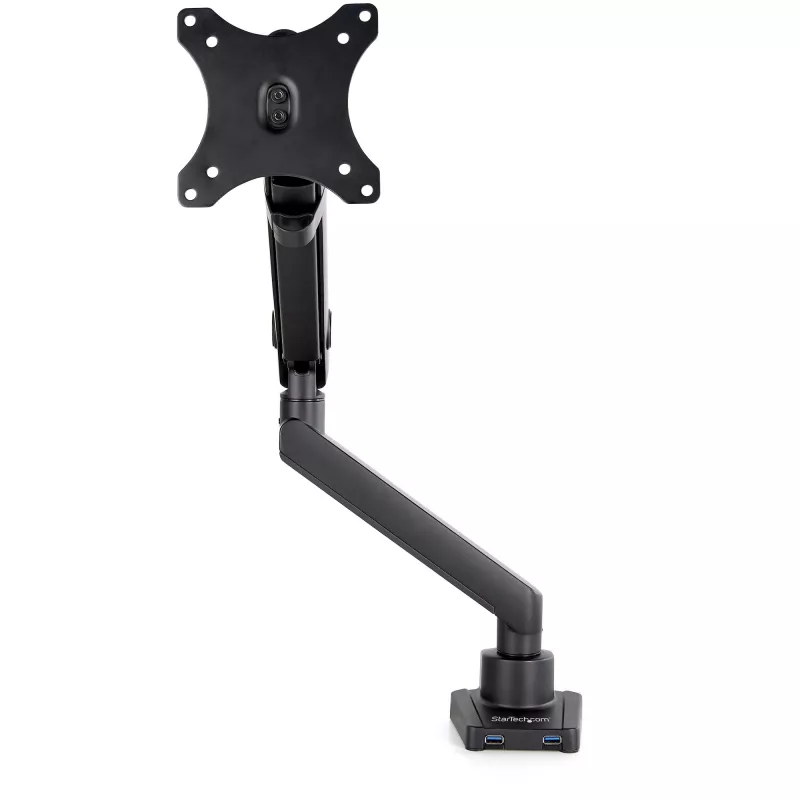 StarTech.com Schreibtisch-Monitorarm mit 2x USB 3.0 Anschlüssen, schlank Full Motion Single Monitorhalterung, bis zu 34 Zoll (8 kg) VESA-Display, Klemm-/Tüllenmontage, mechanische Feder