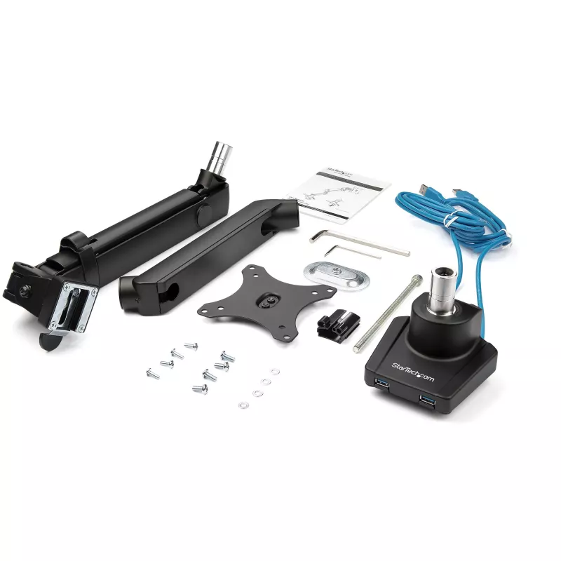 StarTech.com Schreibtisch-Monitorarm mit 2x USB 3.0 Anschlüssen, schlank Full Motion Single Monitorhalterung, bis zu 34 Zoll (8 kg) VESA-Display, Klemm-/Tüllenmontage, mechanische Feder