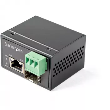 StarTech.com PoE+ Industrieller Glasfaser-zu-Ethernet-Medienkonverter 30W - SFP auf RJ45 - Singlemode/Multimode Glasfaser auf Kupfer Gigabit Ethernet - Mini/kompakte Größe - IP-30/ -40 bis +75°C