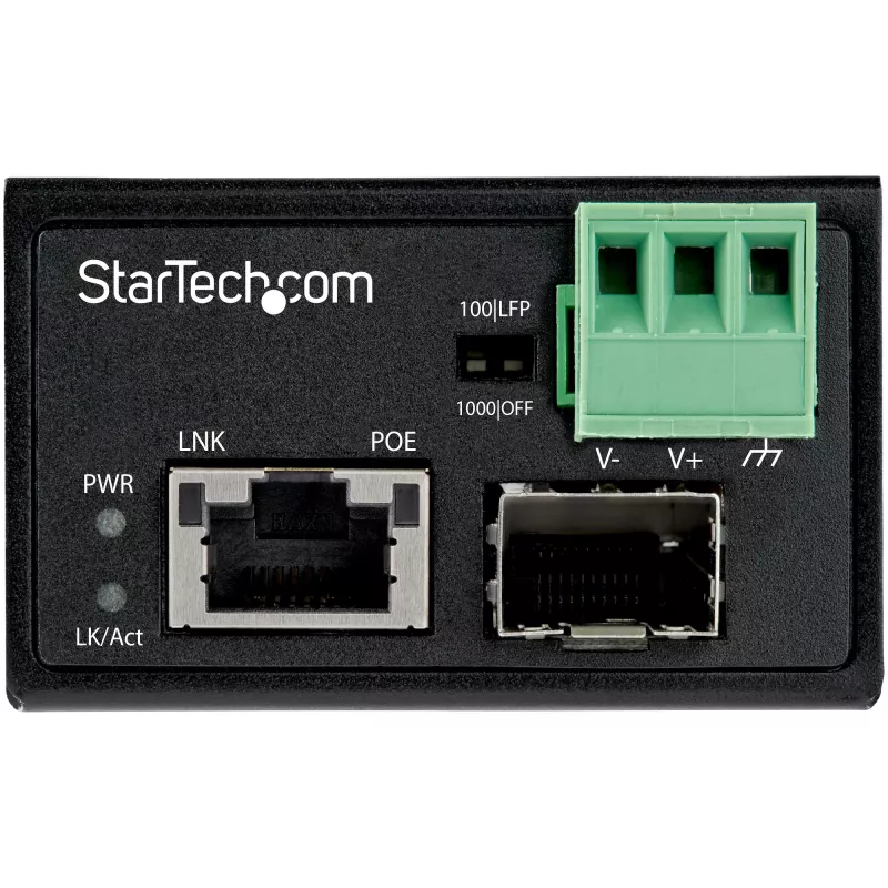 StarTech.com PoE+ Industrieller Glasfaser-zu-Ethernet-Medienkonverter 30W - SFP auf RJ45 - Singlemode/Multimode Glasfaser auf Kupfer Gigabit Ethernet - Mini/kompakte Größe - IP-30/ -40 bis +75°C