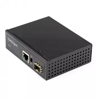 StarTech.com PoE+ Industrieller Glasfaser-zu-Ethernet-Medienkonverter 60W – SFP auf RJ45 – Singlemode/Multimode Glasfaser zu Kupfer Gigabit Ethernet – Kompakte Größe – IP30/ -40 bis +75 °C