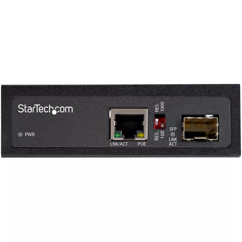 StarTech.com PoE+ Industrieller Glasfaser-zu-Ethernet-Medienkonverter 60W – SFP auf RJ45 – Singlemode/Multimode Glasfaser zu Kupfer Gigabit Ethernet – Kompakte Größe – IP30/ -40 bis +75 °C