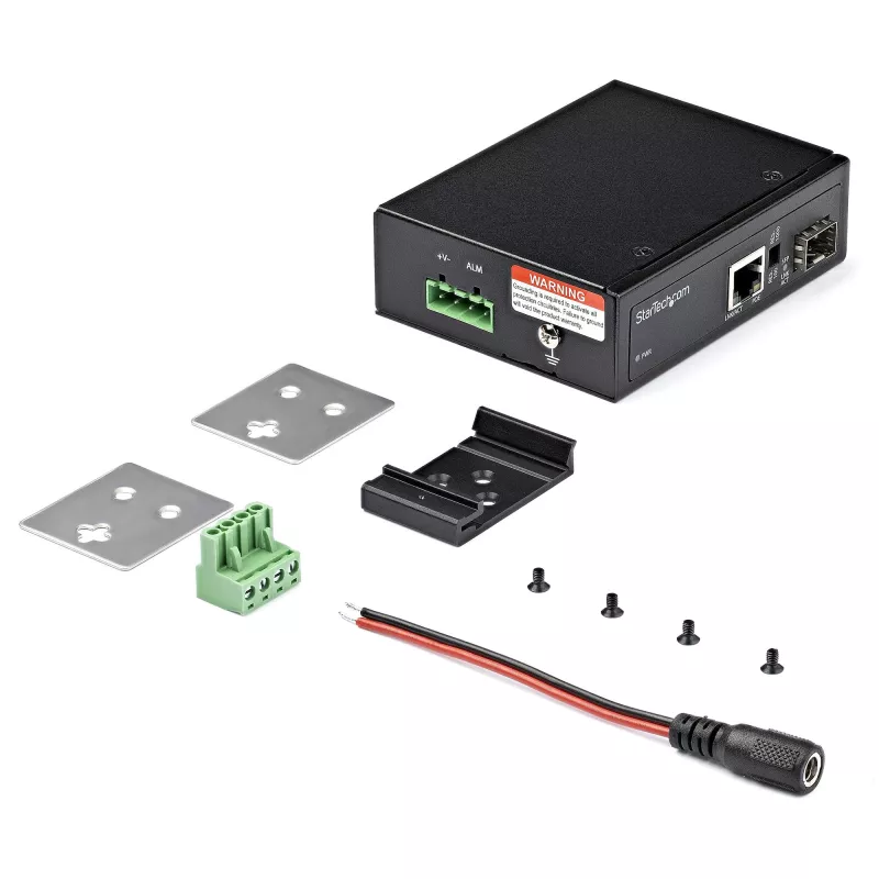 StarTech.com PoE+ Industrieller Glasfaser-zu-Ethernet-Medienkonverter 60W – SFP auf RJ45 – Singlemode/Multimode Glasfaser zu Kupfer Gigabit Ethernet – Kompakte Größe – IP30/ -40 bis +75 °C