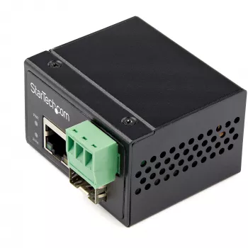 StarTech.com Industrieller Glasfaser-zu-Ethernet-Medienkonverter – 100 Mbit/s SFP auf RJ45/Cat6 – Singlemode/Multimode optische Faser zu Kupfernetzwerk – 12-56 V DC – IP-30 / -40 bis +75 °C