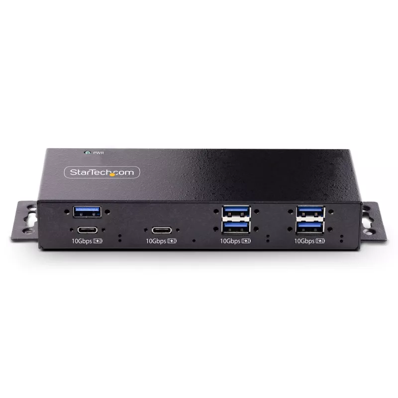 StarTech.com 7-Port Industrial USB 10Gbps Hub mit Netzteil, Metall, montierbar, 5x USB-A und 2x USB-C Downstream-Ports, ESD-Schutz, Powered USB-Hub, TAA
