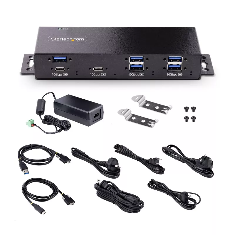 StarTech.com 7-Port Industrial USB 10Gbps Hub mit Netzteil, Metall, montierbar, 5x USB-A und 2x USB-C Downstream-Ports, ESD-Schutz, Powered USB-Hub, TAA