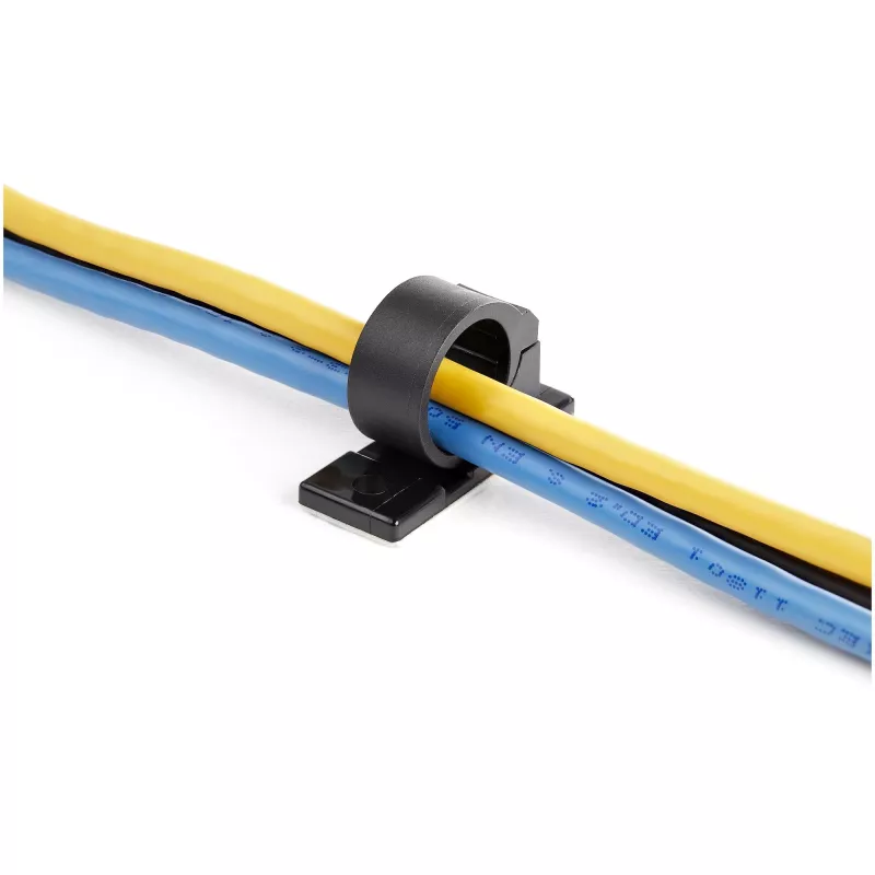 StarTech.com 100 selbstklebende Kabelmanagement-Clips Schwarz – Netzwerk/Ethernet/Bürotisch/Computerkabel-Organizer – Klebende Kabel-/Leitungshalter – Nylon-Selbstklebeclip UL/94V-2 feuerbeständig